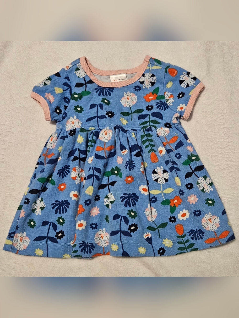 Hanna Andersson Light Blue Floral Dress with Pink Trim Size 3-6 Months